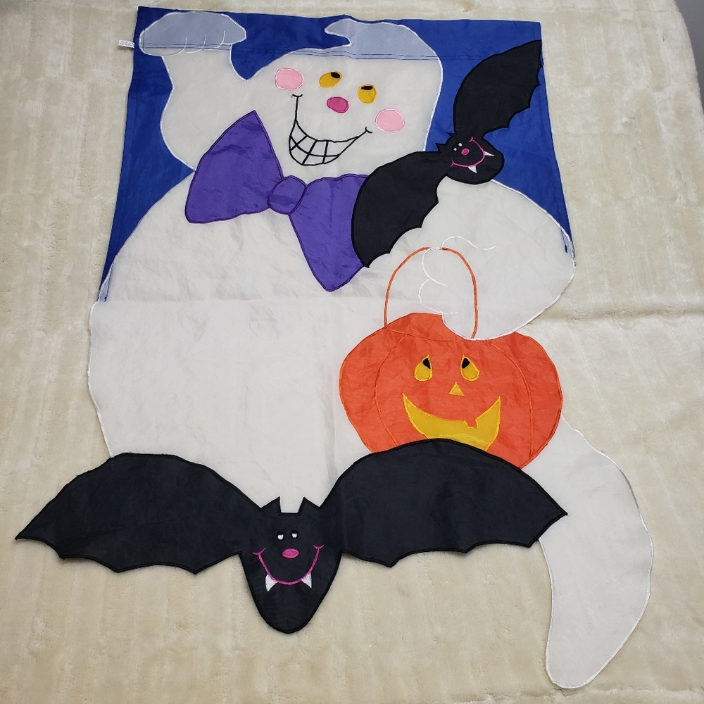 Halloween Outdoor Flag Ghost Pumpkin and Bats